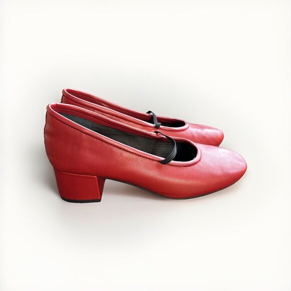 Anthropologie Seychelles Red Leather Round Toe Block Heel Sz 7 - Picture 1 of 5